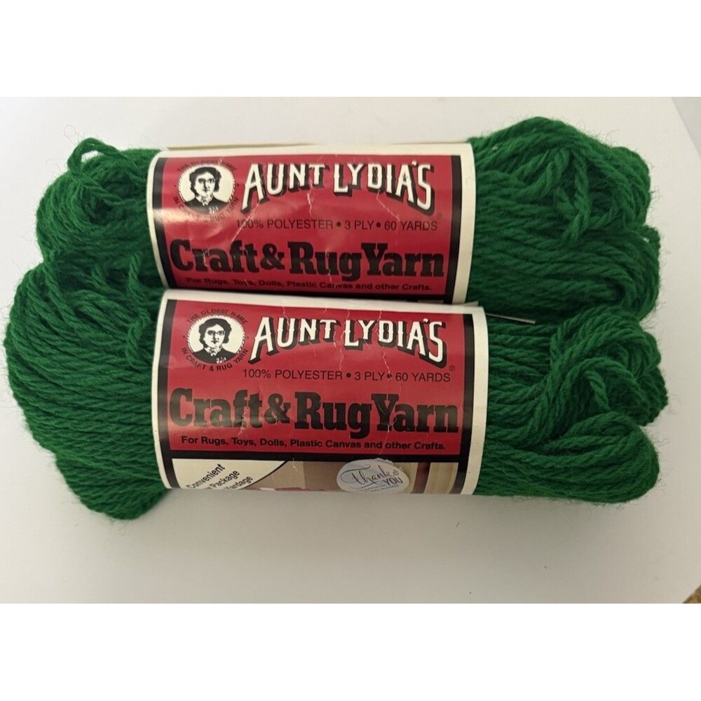 Aunt Lydia's Craft & Rug Yarn Christmas Green 2 Skeins 3 Ply 60 Yards New Lot